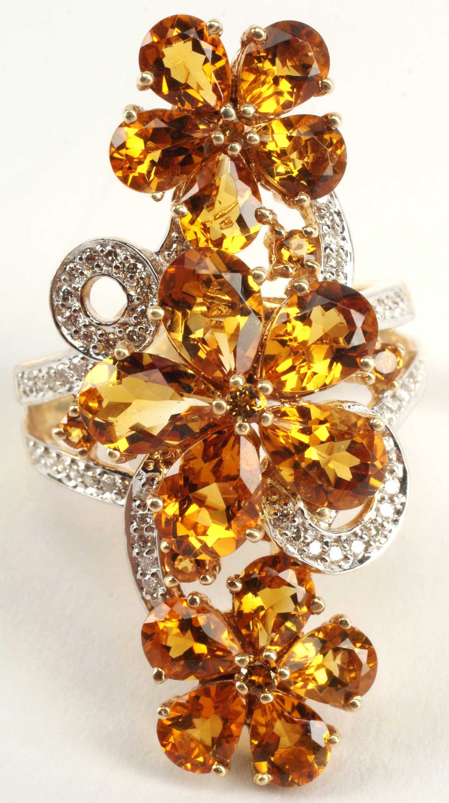 ESTATE 14KT GOLD DIAMOND & CITRINE FLOWER RING (1 of 4)