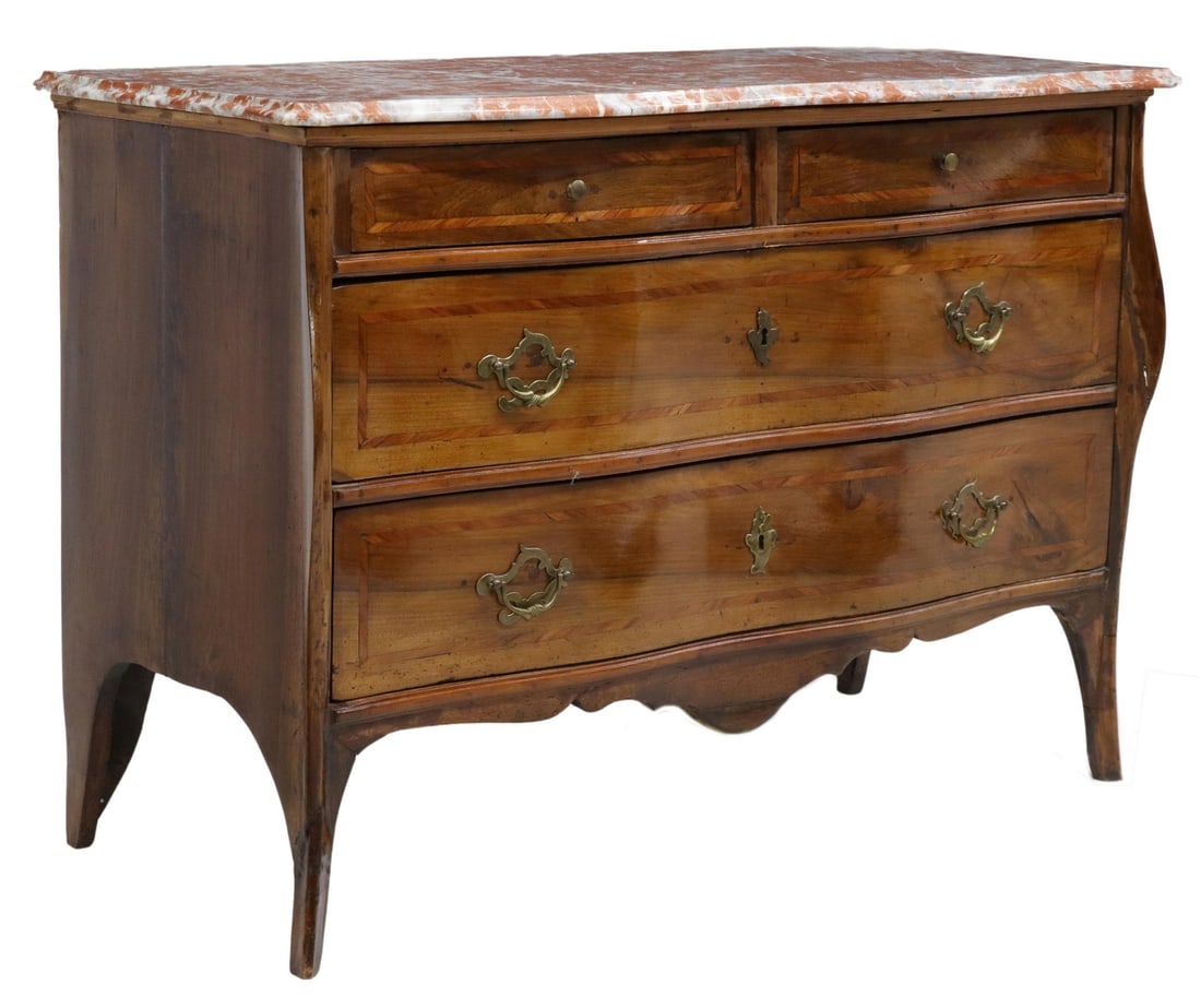 ITALIAN MARBLE-TOP BANDED WALNUT COMMODE (1 of 5)