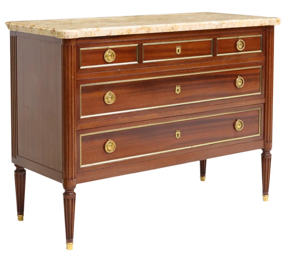 FRENCH LOUIS XVI STYLE MARBLE-TOP MAHOGANY COMMODE (1 of 5)