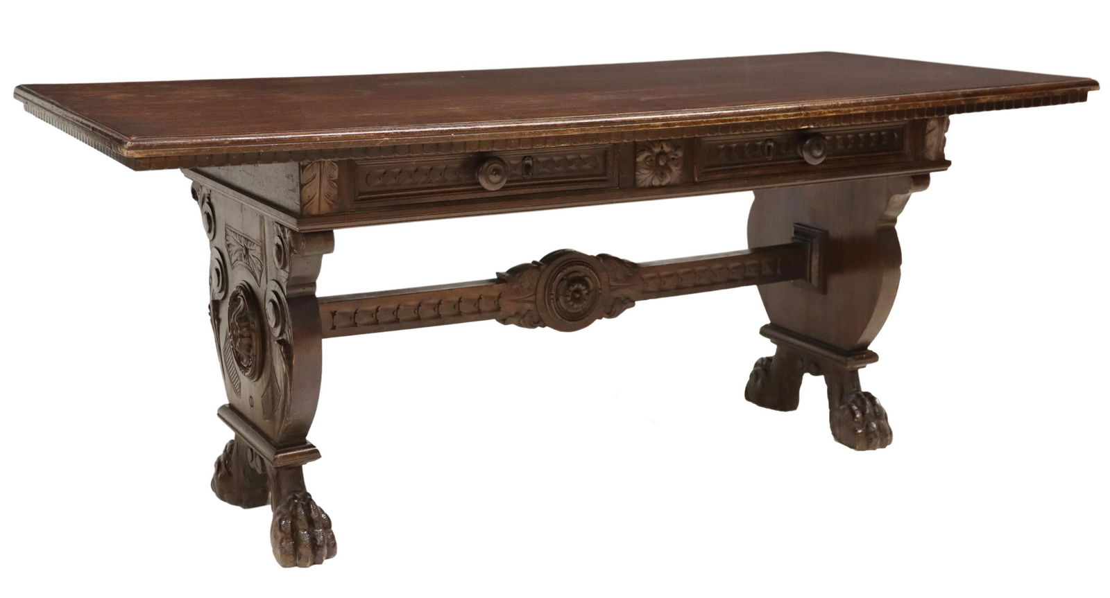 ITALIAN RENAISSANCE REVIVAL CARVED LIBRARY TABLE (1 of 5)