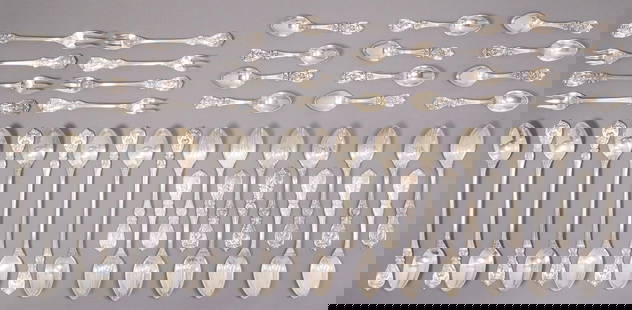 (45) REED & BARTON FRANCIS I STERLING FLATWARE: (lot of 45) American sterling silver flatware, Reed and Barton, in the "Francis I" pattern, including: (13) fruit/ orange spoons, approx 5 7/8"l; (12) iced tea spoons, approx 7.75"l; (12) demitasse sp