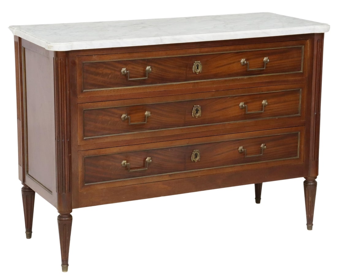 FRENCH LOUIS XVI STYLE MARBLE-TOP MAHOGANY COMMODE (1 of 5)