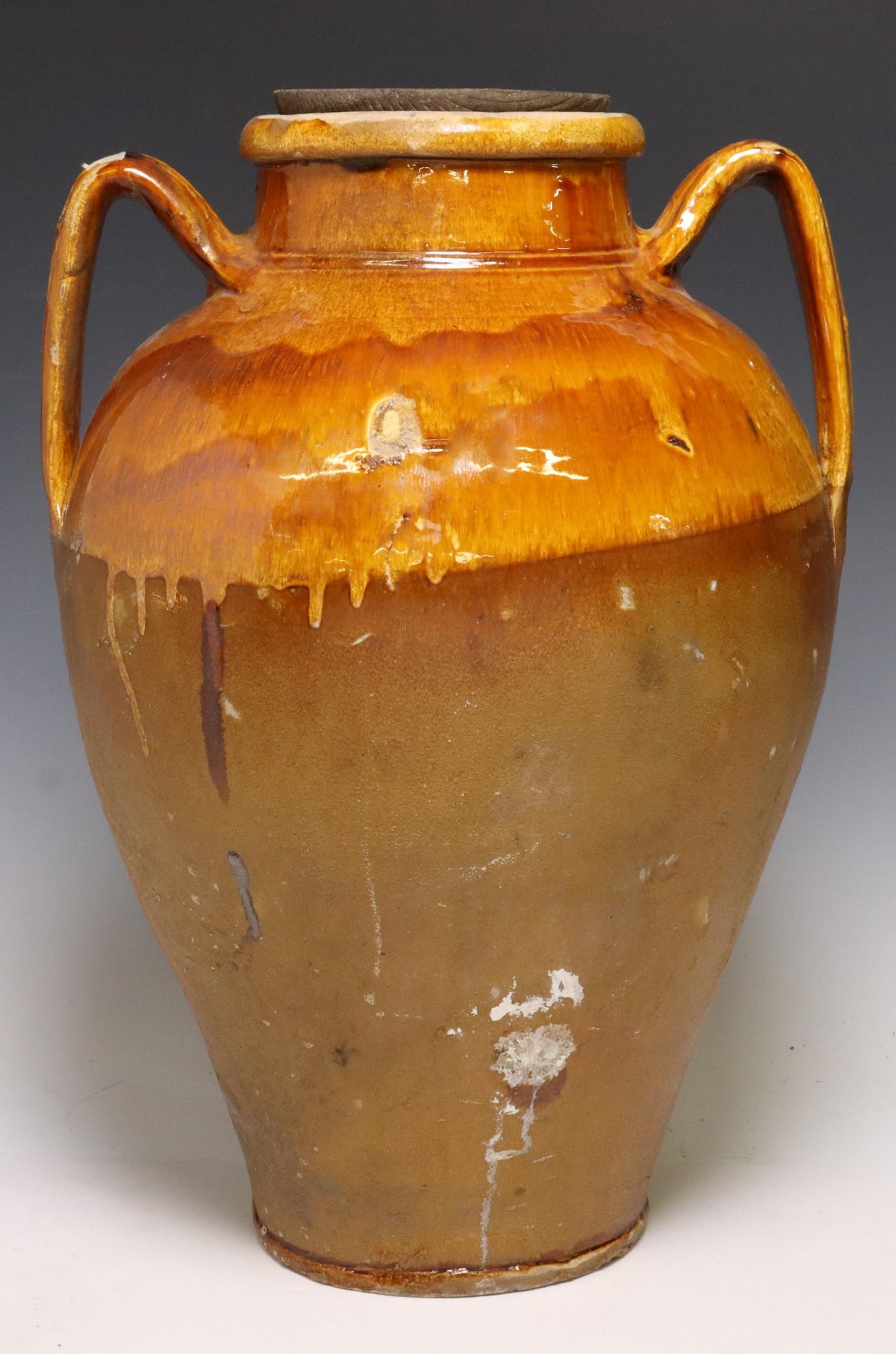 LARGE FRENCH PROVINCIAL EARTHENWARE VASE, 22"H (1 of 2)