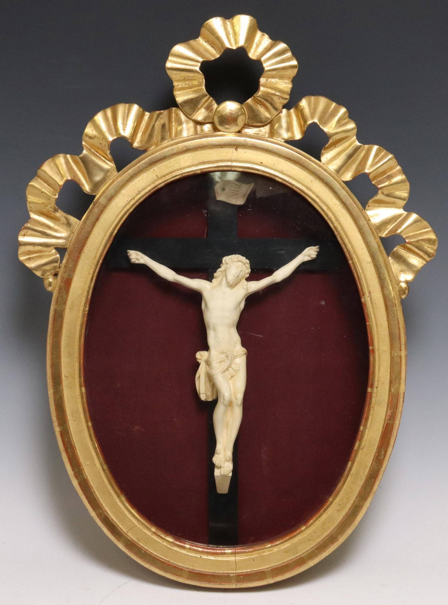 French Giltwood Shadowbox Framed Carved Crucifix Auction