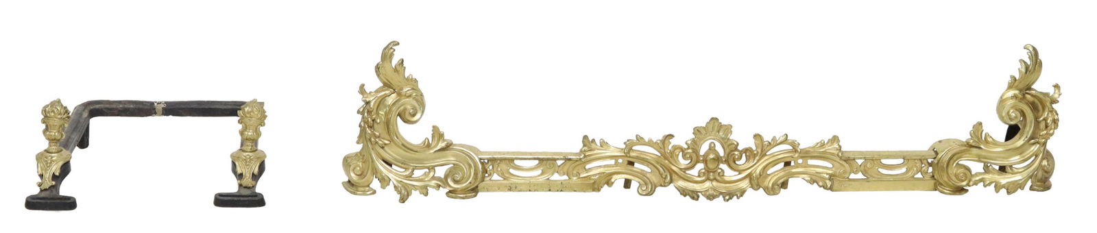 2) LOUIS XV STYLE GILT METAL CHENETS & FIRE FENDER (1 of 4)