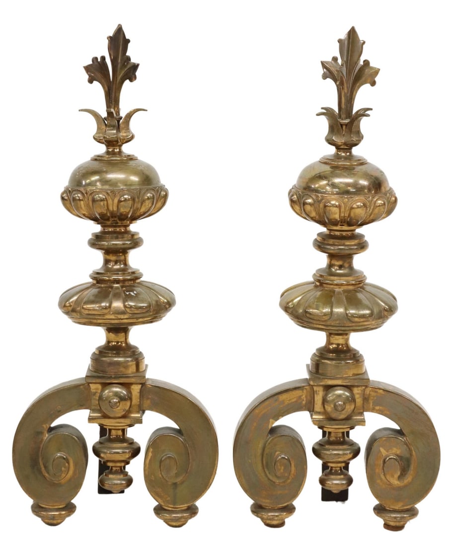 (2) LARGE CONTINENTAL BAROQUE STYLE ANDIRONS (1 of 3)