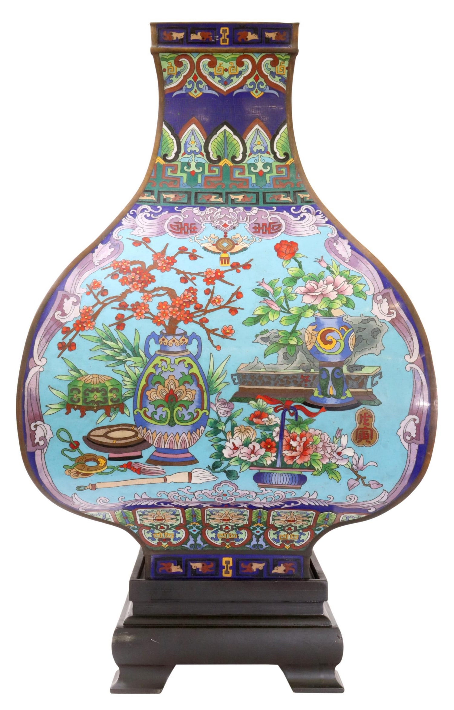 LARGE CHINESE CLOISONNE ENAMEL VASE ON STAND, 30"H (1 of 4)