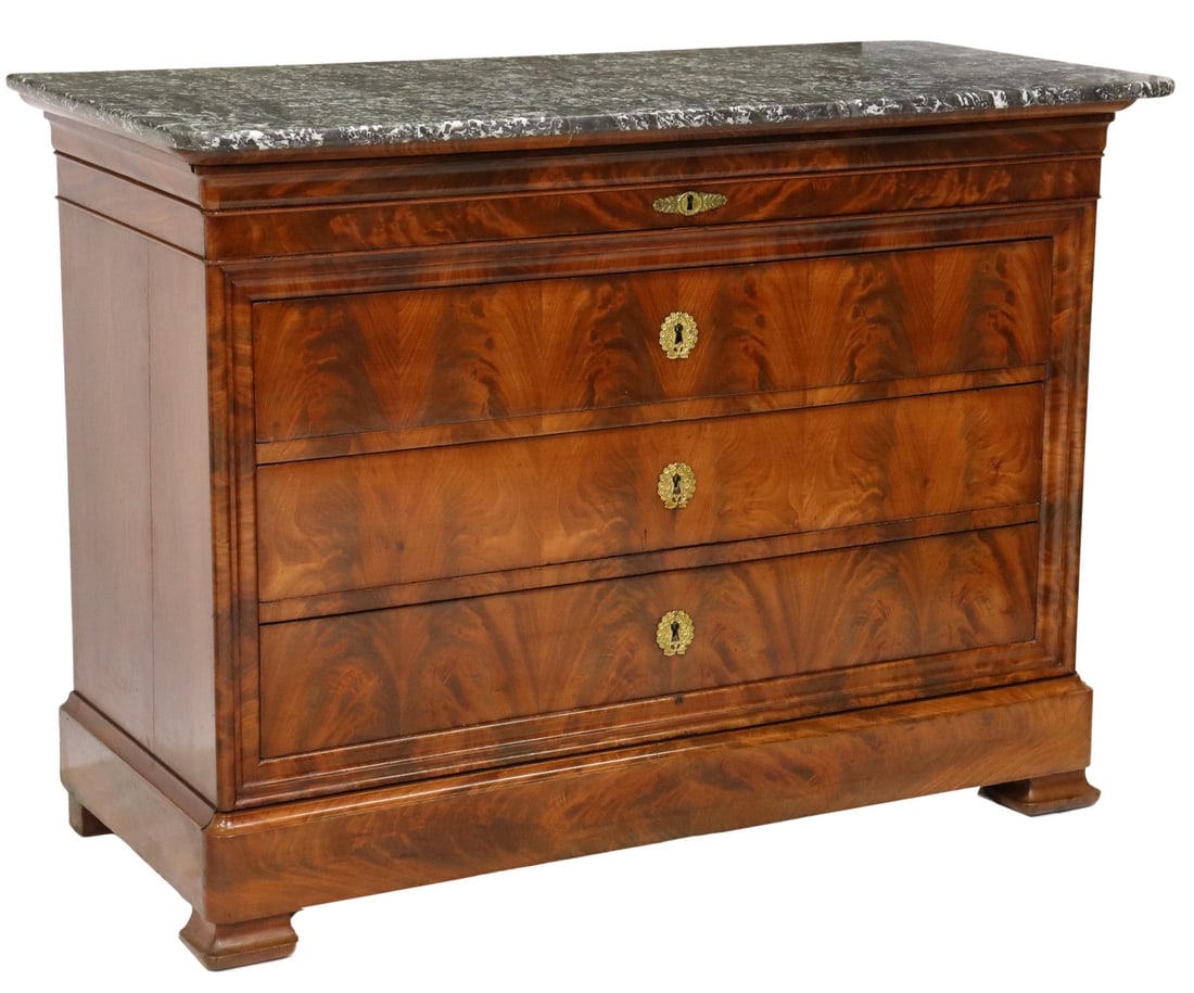 FRENCH LOUIS PHILIPPE MARBLE-TOP MAHOGANY COMMODE (1 of 5)