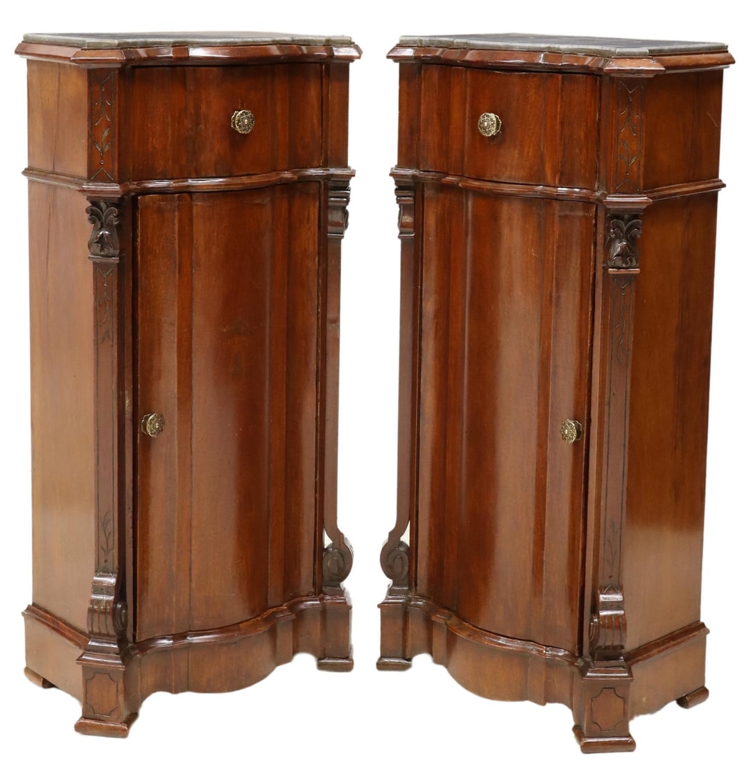 (2) ITALIAN MARBLE-TOP BEDSIDE CABINETS, 19TH C. (1 of 5)