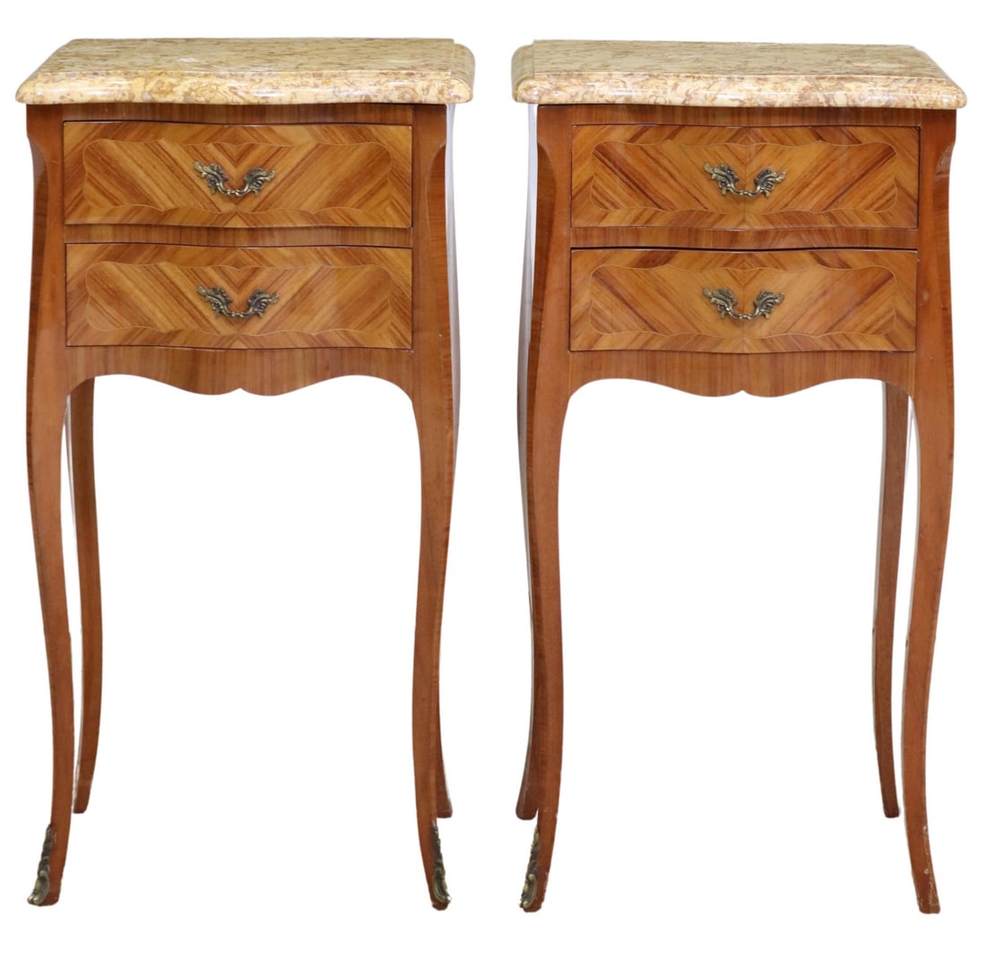 2) FRENCH LOUIS XV STYLE MARBLE-TOP BEDSIDE TABLES (1 of 4)