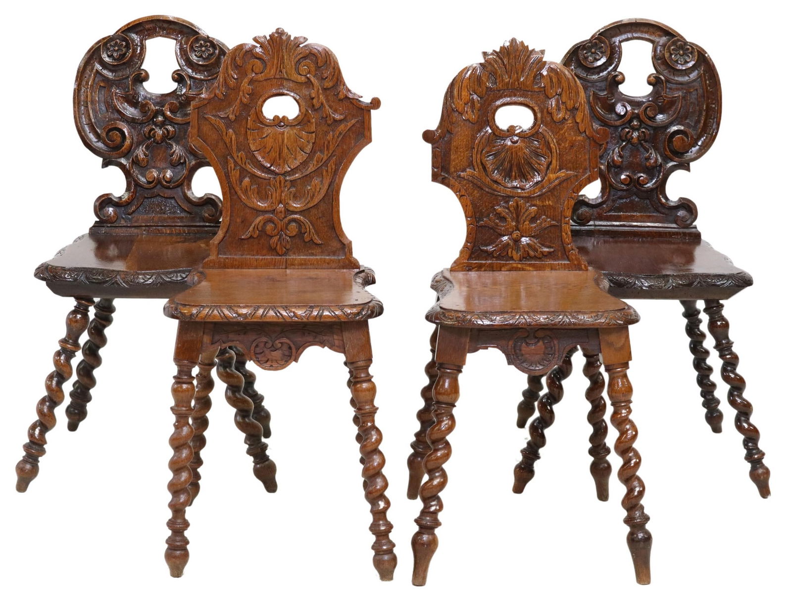 (4) CONTINENTAL CARVED HALL CHAIRS ON TWIST LEGS (1 of 3)