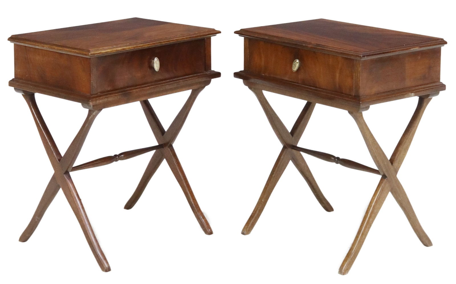 (2) CAMPAIGN STYLE MAHOGANY NIGHTSTANDS (1 of 5)