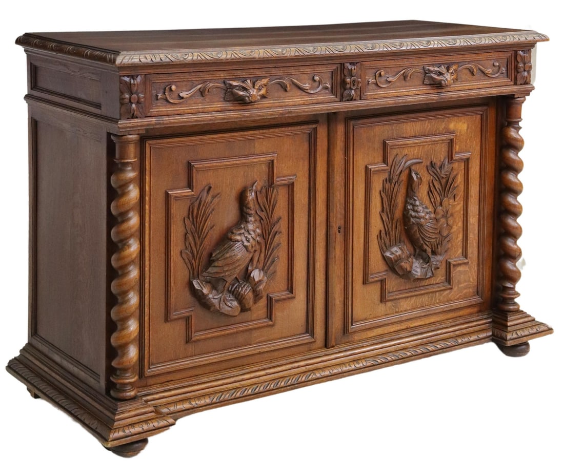 FRENCH CARVED OAK HUNT SIDEBOARD (1 of 7)