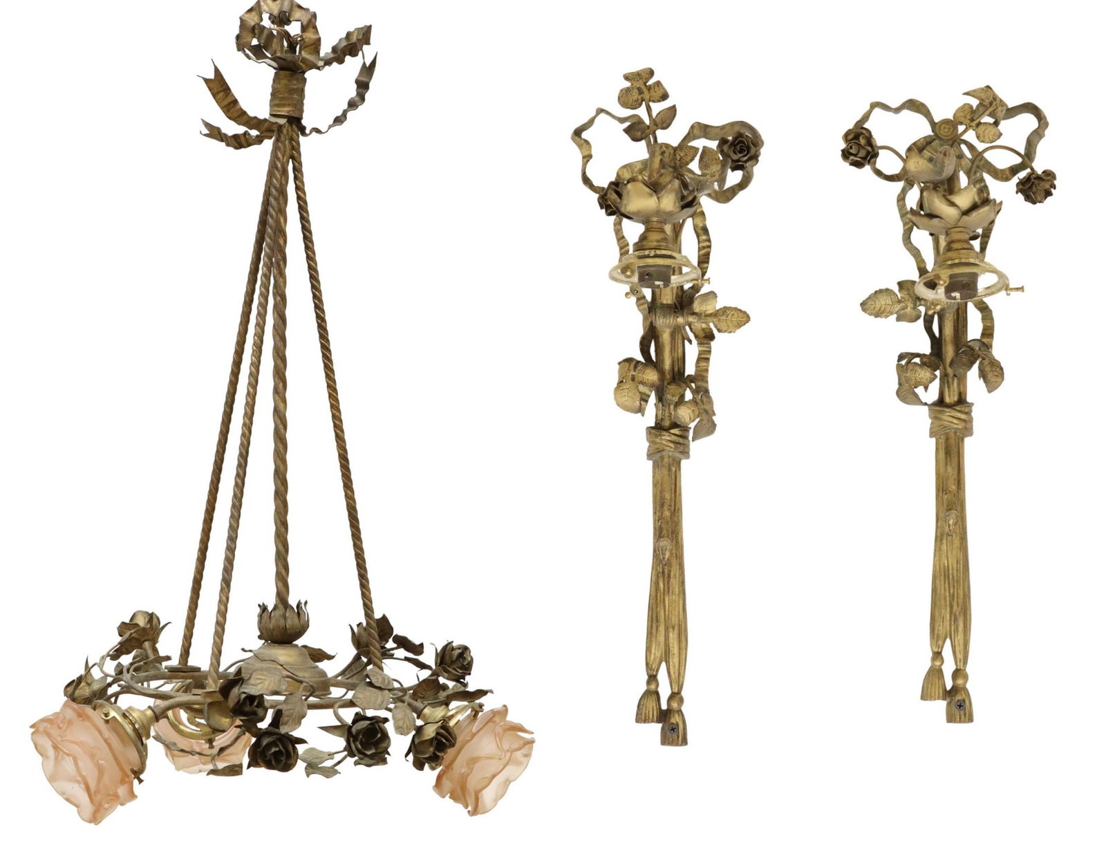 (3) LOUIS XVI STYLE BRONZE CHANDELIER & SCONCES (1 of 8)