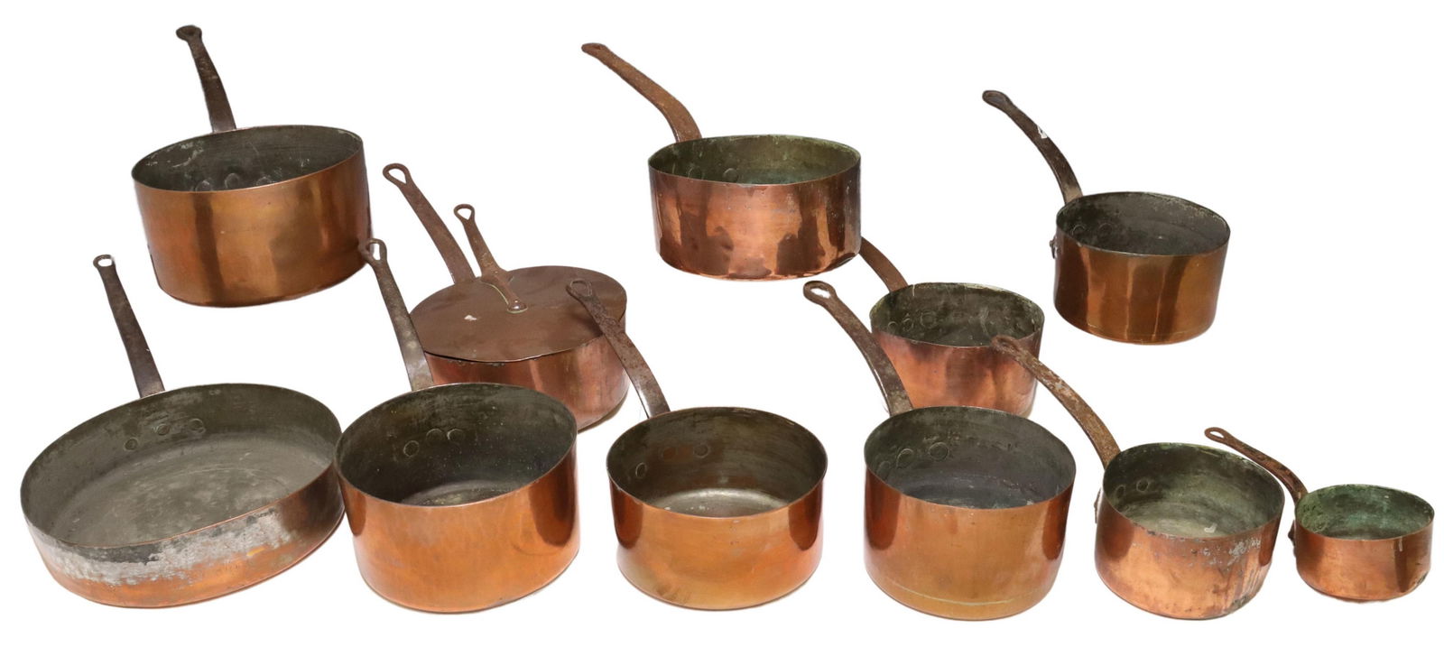 (11) FRENCH ASSEMBLED GRADUATED COPPER SAUCEPANS (1 of 3)