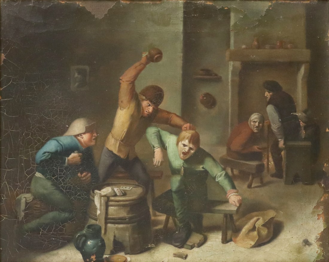 DUTCH SCHOOL OIL ON CANVAS PAINTING TAVERN SCENE (1 of 3)