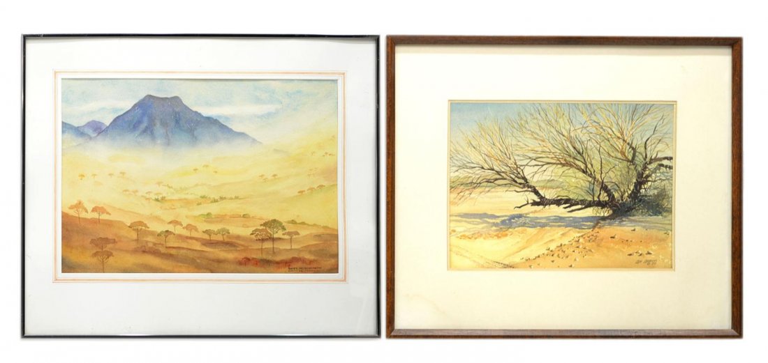 (2)FRAMED WATERCOLOR PAINTINGS BUFFINGTON & LARSON: (lot of 2) Framed watercolor paintings on paper, comprising: (1) "Curtiba, Parana" signed and titled lower right Ralph M Buffington (Ralph Meldrim Buffington, Georgia / Texas / France, 1907-2003), som