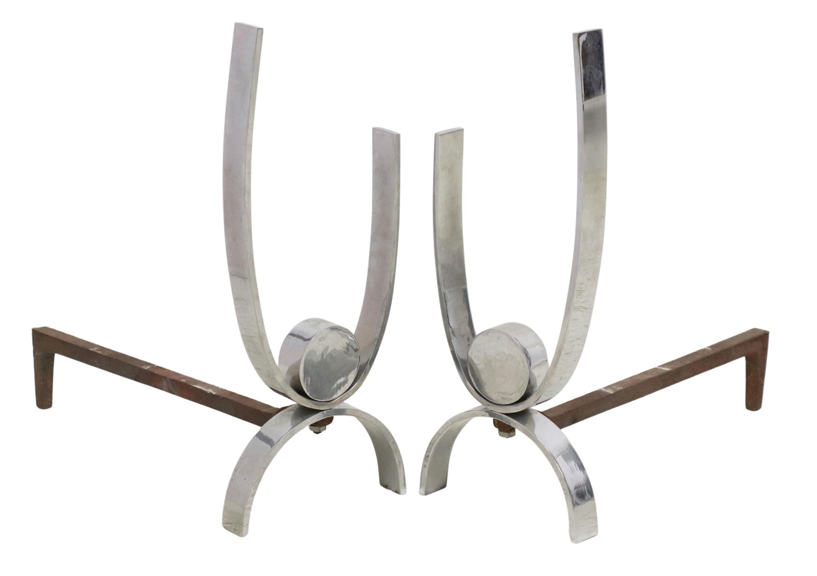 (2) DONALD DESKEY (ATTRIB) MODERN CHROME ANDIRONS (1 of 4)