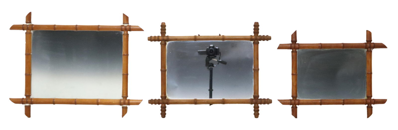 (3) FRENCH TURNED WOOD FAUX BAMBOO WALL MIRRORS (1 of 2)