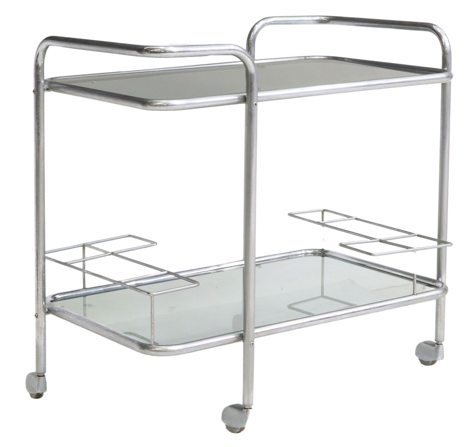 MODERN TUBULAR STEEL SMOKED GLASS SERVICE TROLLEY (1 of 4)