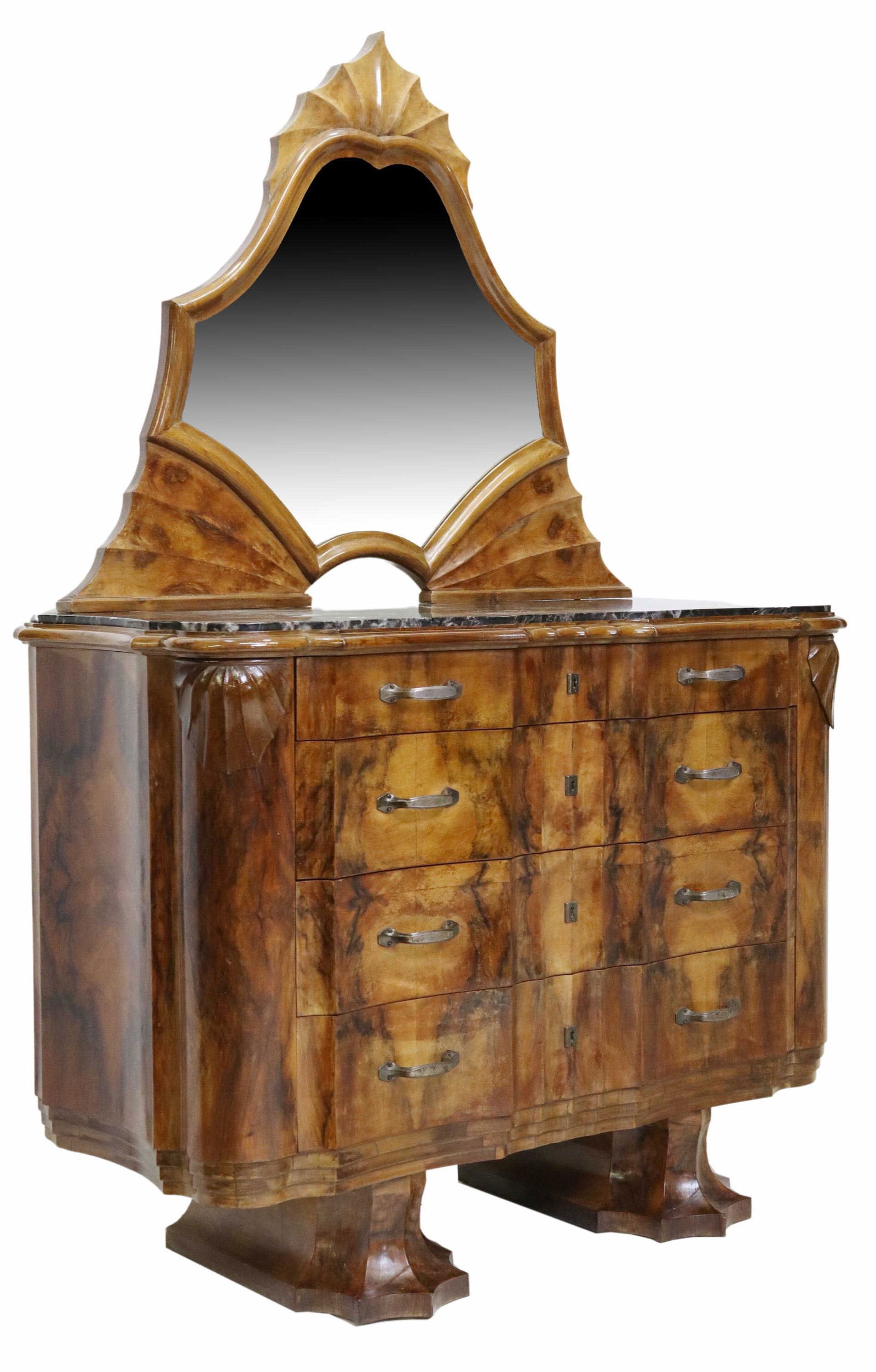 ITALIAN ART DECO BURL WALNUT COMMODE & MIRROR (1 of 6)