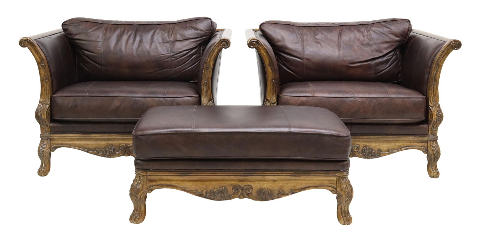 3) BERNHARDT OVERSIZED LEATHER ARMCHAIRS & OTTOMAN (1 of 6)