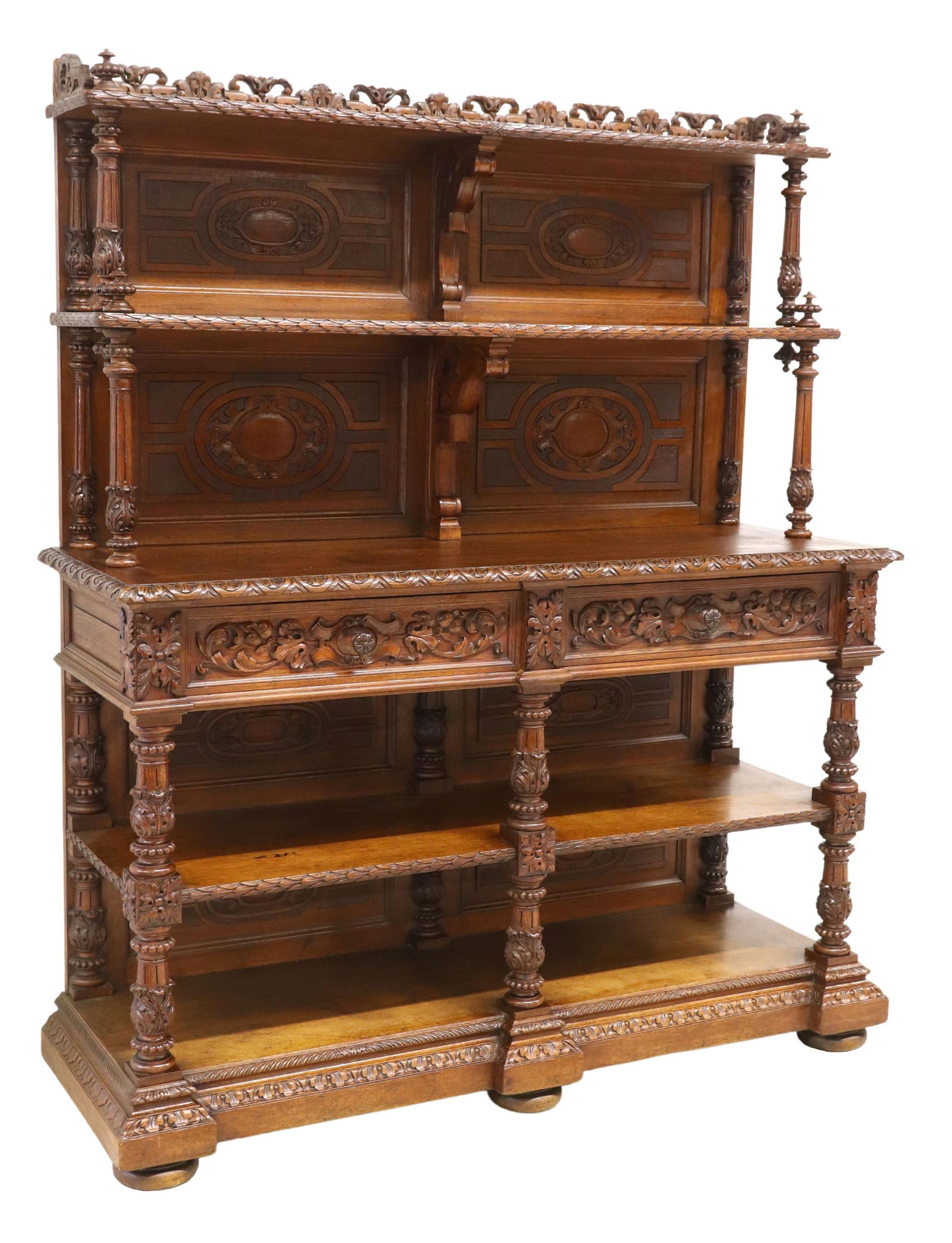 FRENCH RENAISSANCE REVIVAL CARVED OAK SERVER (1 of 7)