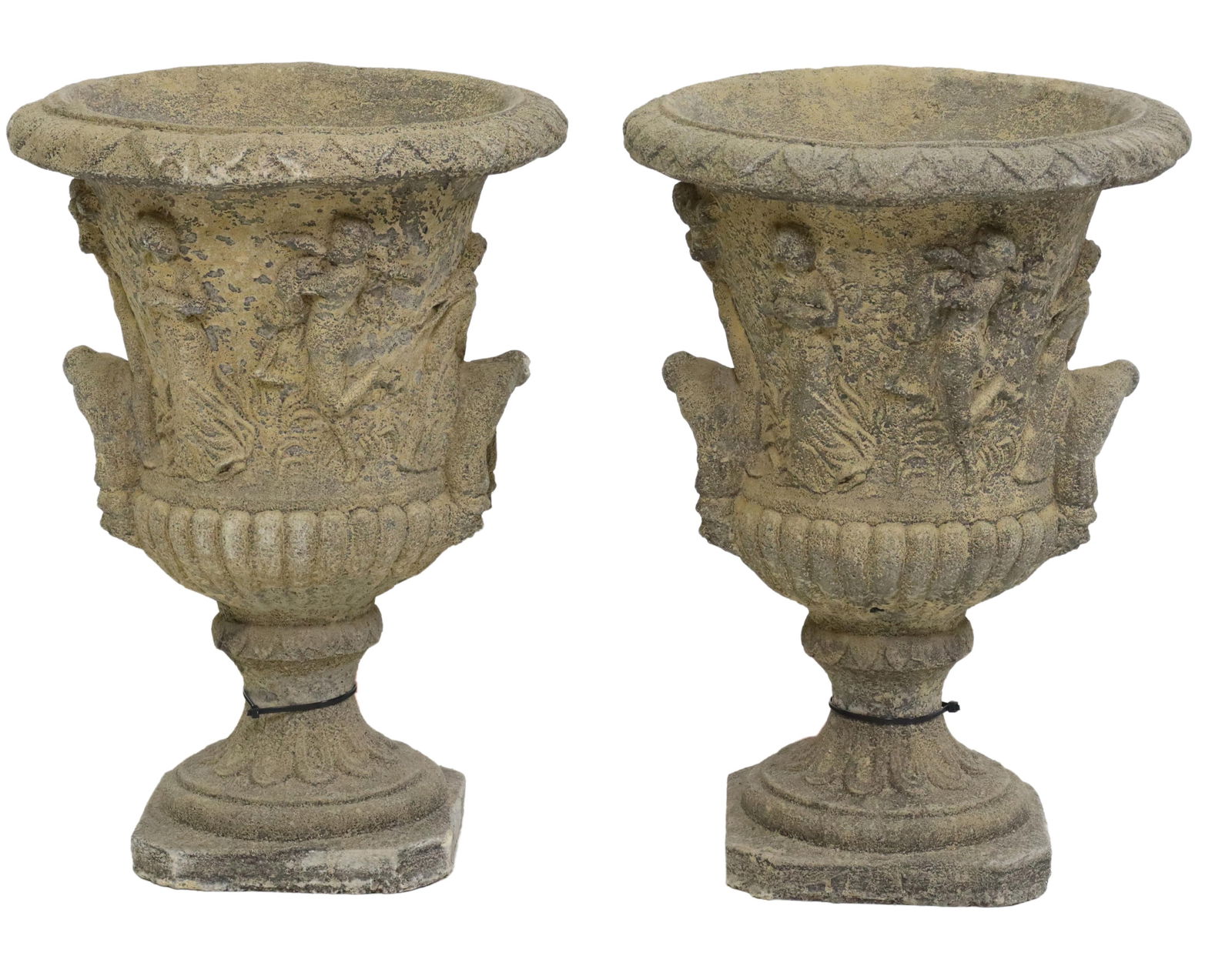 (2) CAST STONE CAMPANA-FORM GARDEN URNS, 23"H (1 of 3)