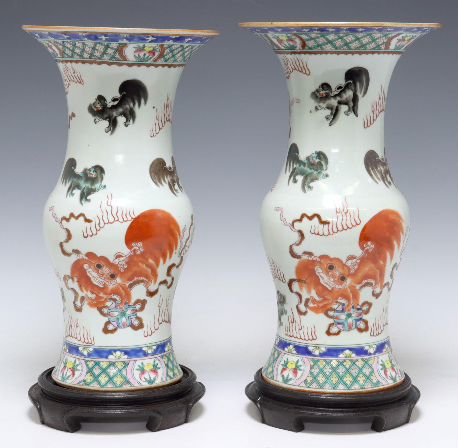 (2) CHINESE FAMILLE ROSE PORCELAIN FOO LION VASES (1 of 3)