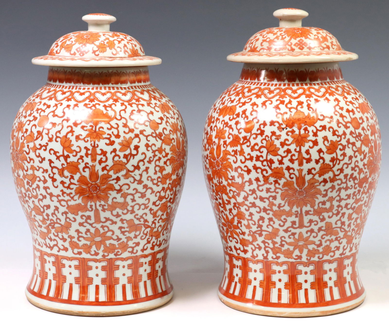 (2) CHINESE IRON RED & WHITE PORCELAIN TEMPLE JARS (1 of 3)