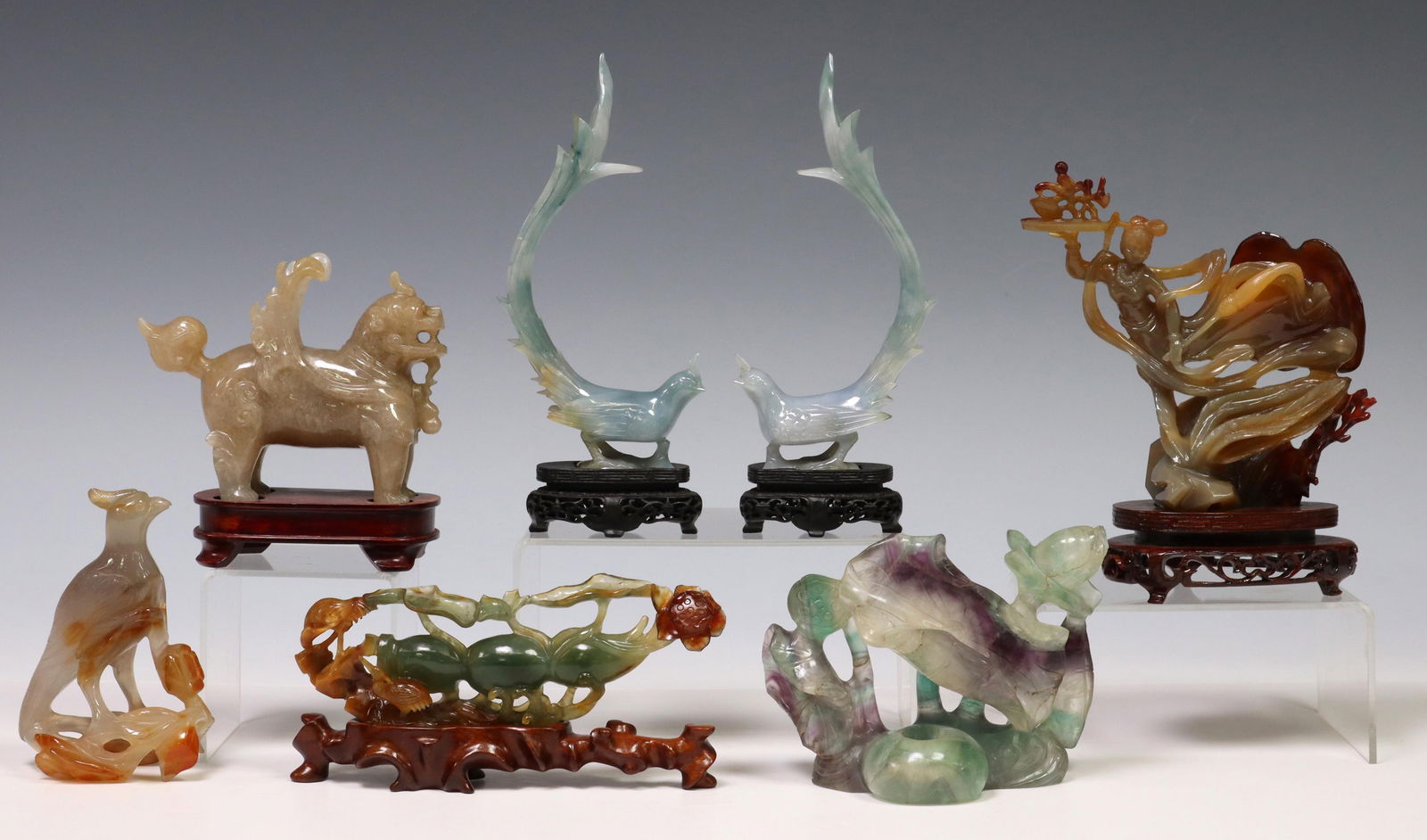 (7) CHINESE CARVED HARDSTONE CABINET FIGURES (1 of 8)