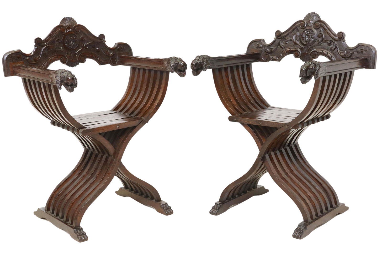 (2) ITALIAN CARVED WALNUT SAVONAROLA CHAIRS (1 of 3)