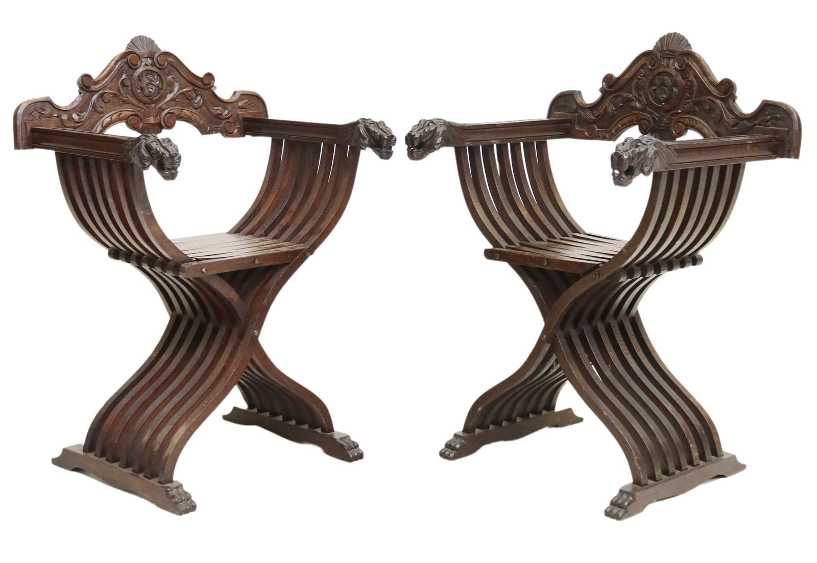 (2) ITALIAN CARVED WALNUT SAVONAROLA CHAIRS (1 of 4)