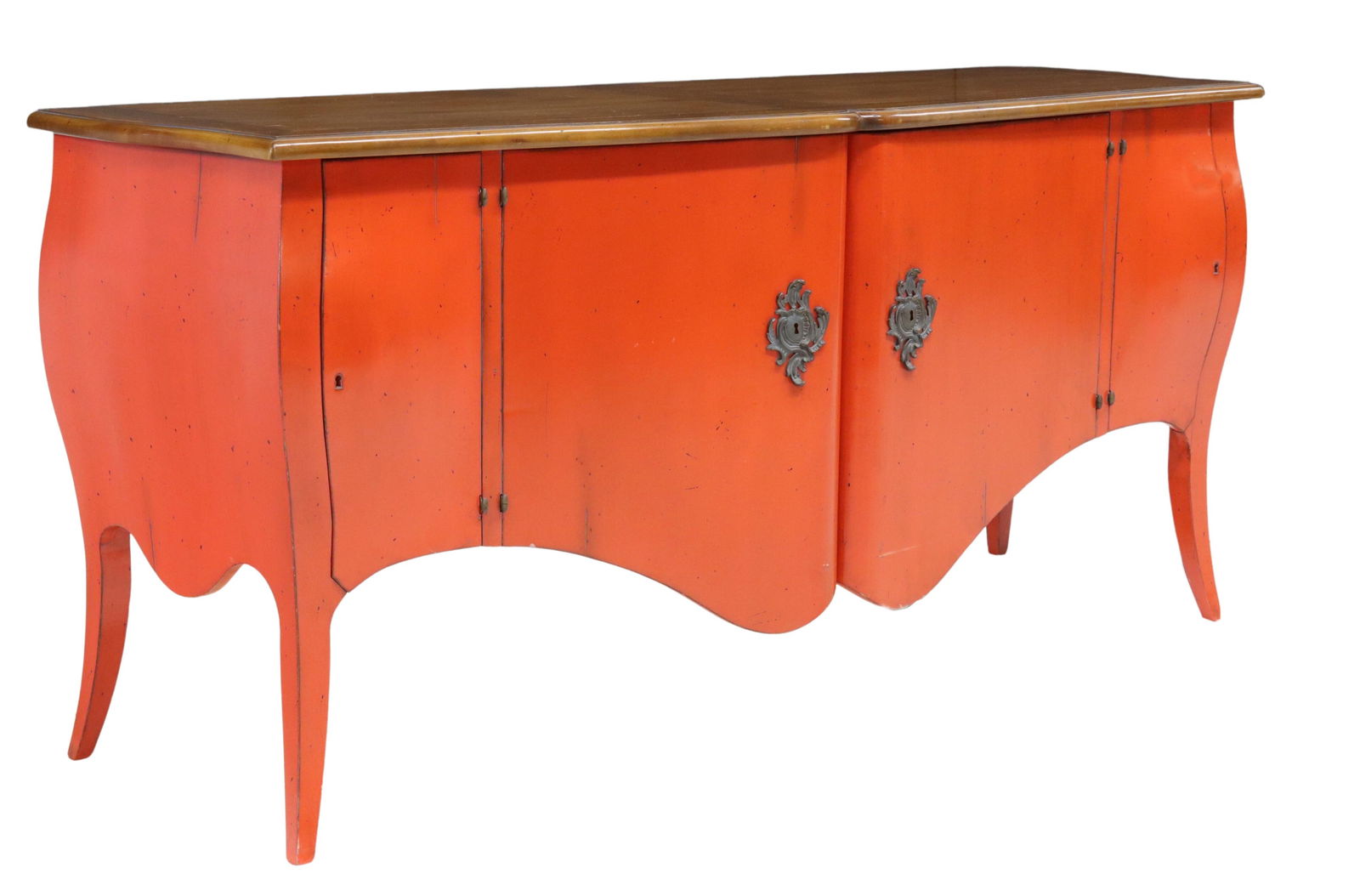 LARGE LOUIS XV STYLE FRUITWOOD RED PAINTED CABINET (1 of 5)