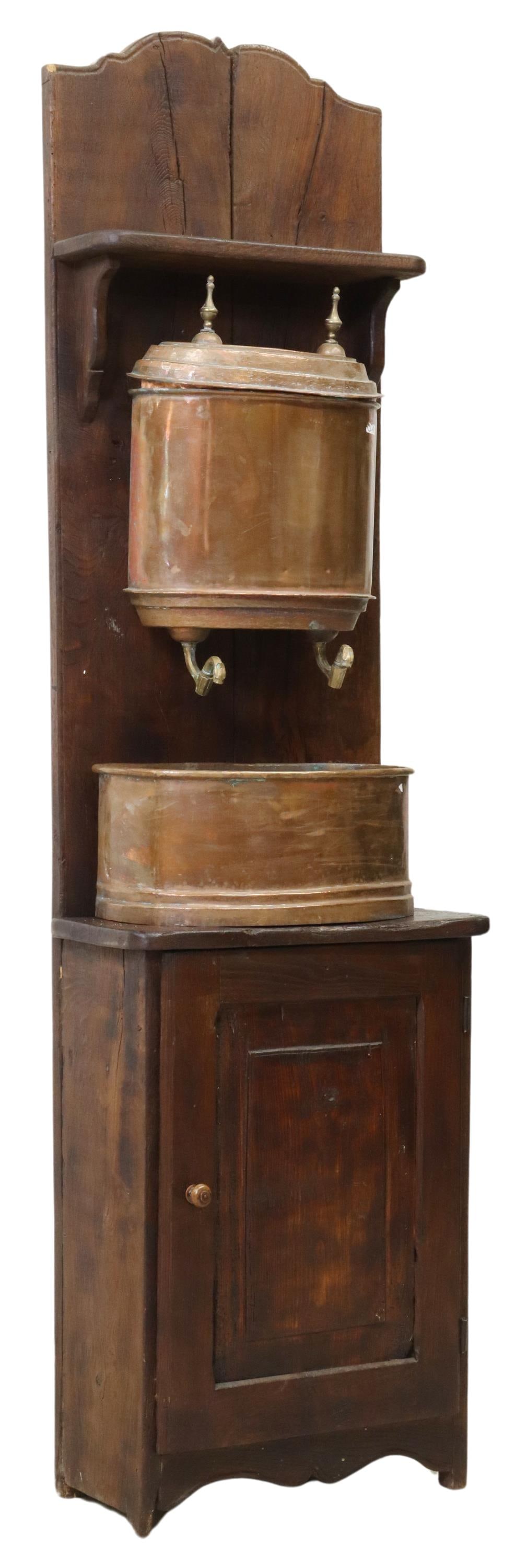 RUSTIC FRENCH COPPER LAVABO ON OAK CABINET STAND (1 of 4)