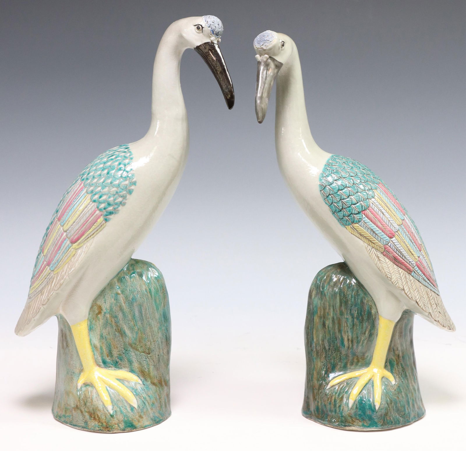 (2) CHINESE GLAZED PORCELAIN CRANE FIGURES (1 of 3)