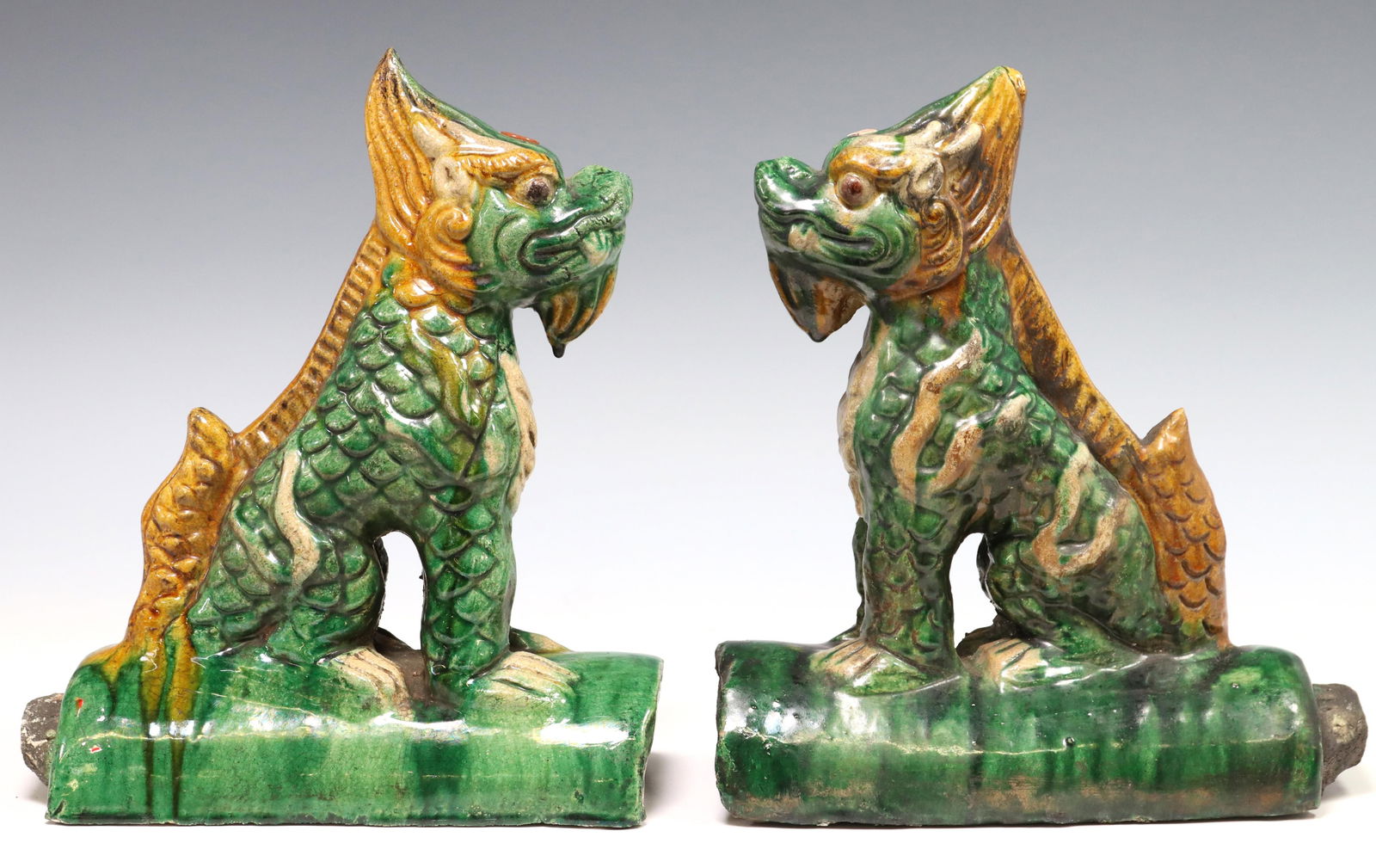 (2) CHINESE SANCAI GLAZED FIGURAL QILIN ROOF TILES (1 of 3)