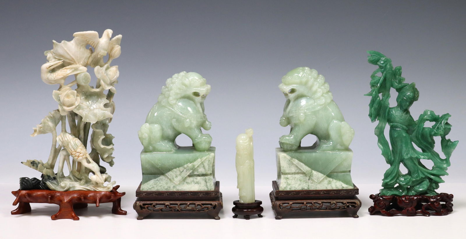 (5) CHINESE CARVED GREEN HARDSTONE CABINET FIGURES (1 of 7)
