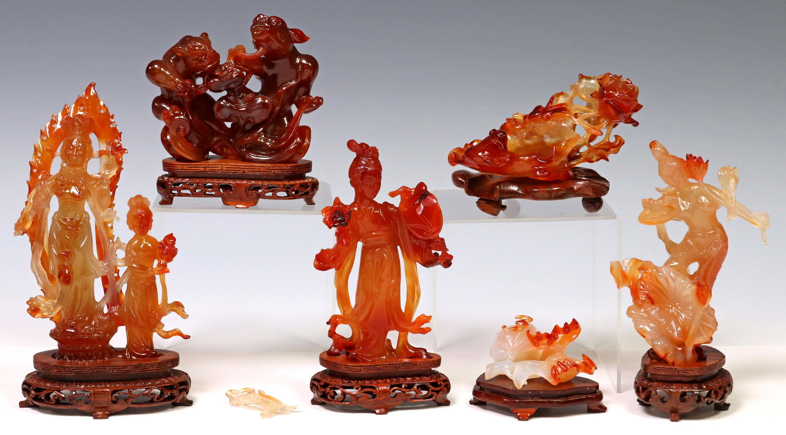 6) CHINESE CARVED HARDSTONE FIGURES & BOWL (1 of 8)