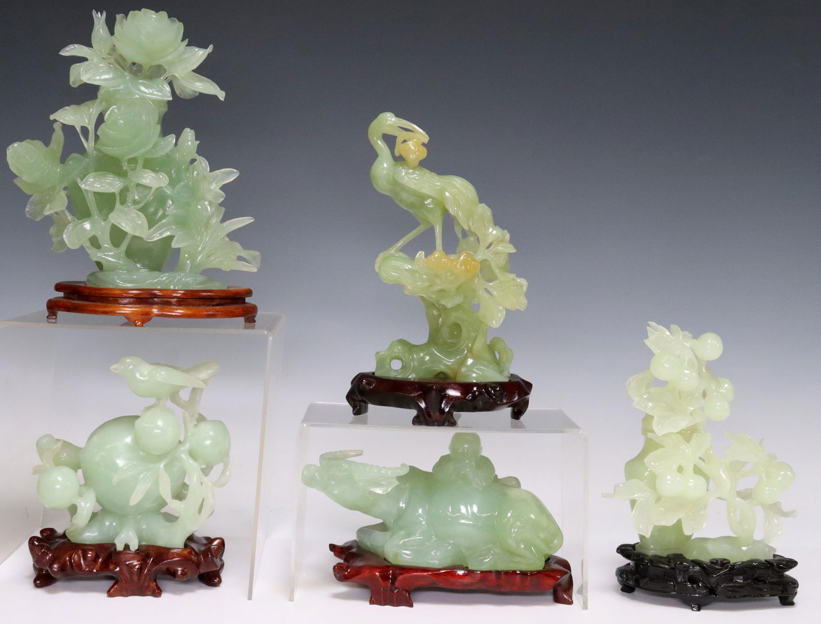 (5) CHINESE CARVED GREEN HARDSTONE CABINET FIGURES (1 of 4)