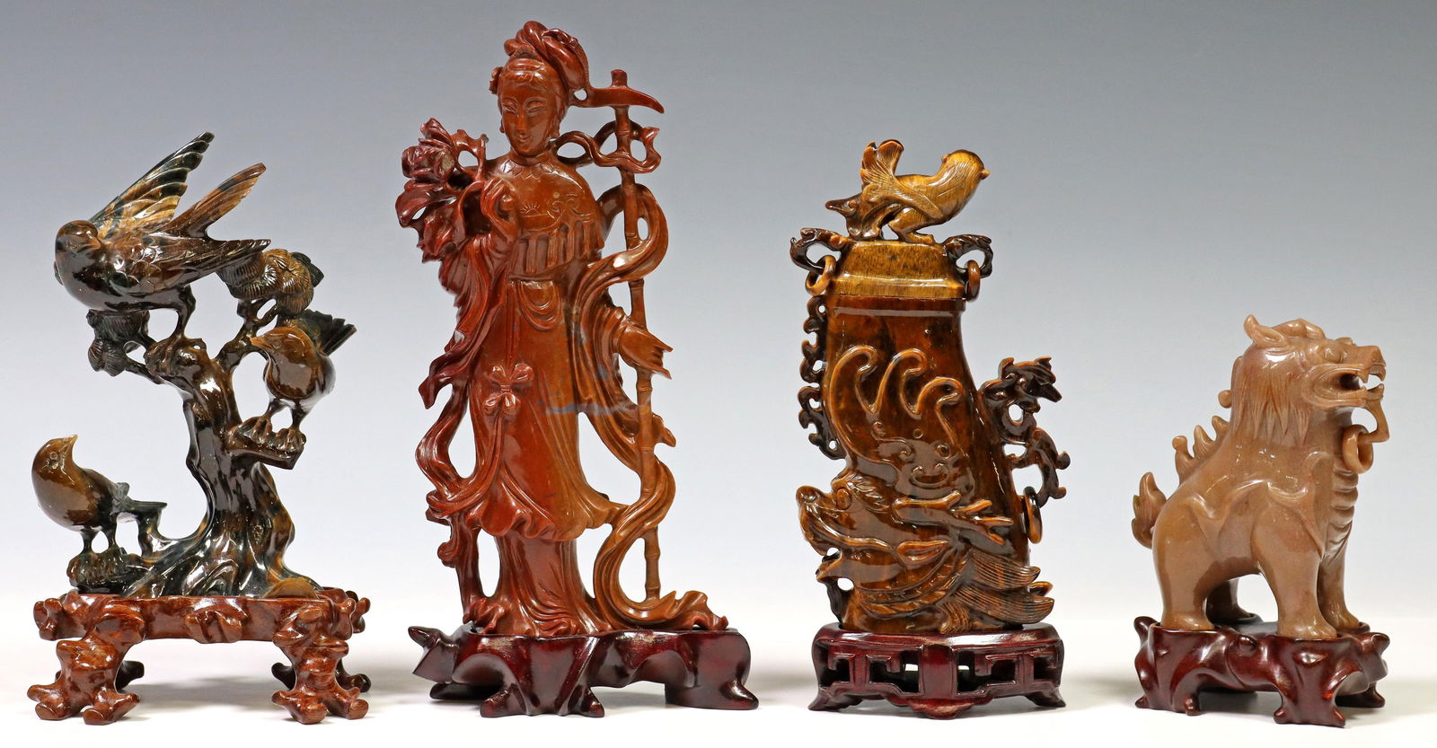 (4) CHINESE CARVED TIGER'S EYE & HARDSTONE FIGURES (1 of 6)