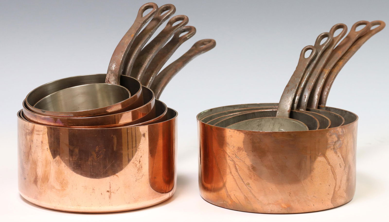 (10) FRENCH COPPER & IRON GRADUATED SAUCEPANS (1 of 3)