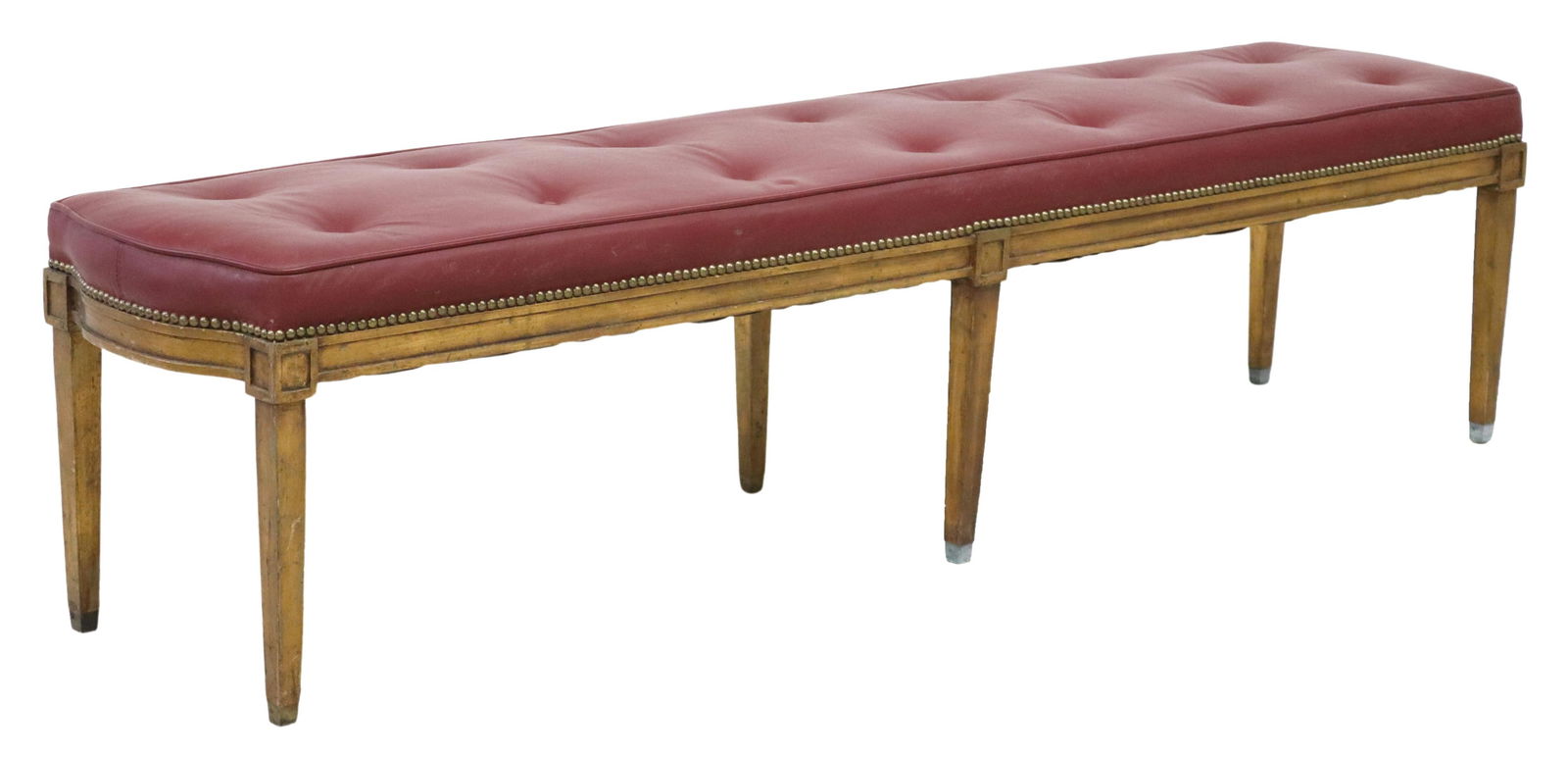 NEOCLASSICAL STYLE BUTTON TUFTED GILT LONG BENCH (1 of 4)
