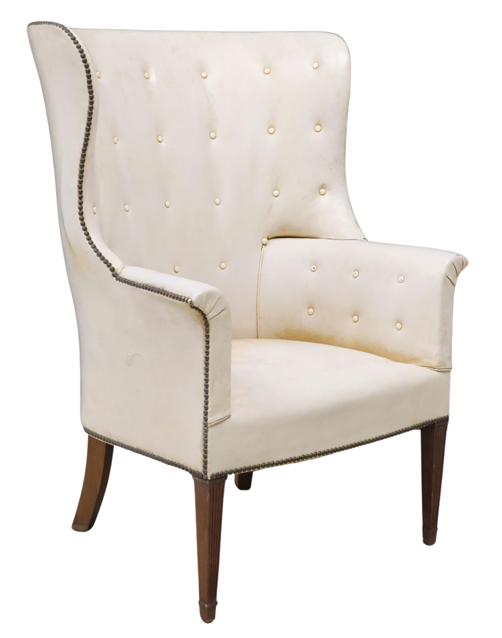 GEORGE III STYLE IVORY UPHOLSTERED WING ARMCHAIR (1 of 4)