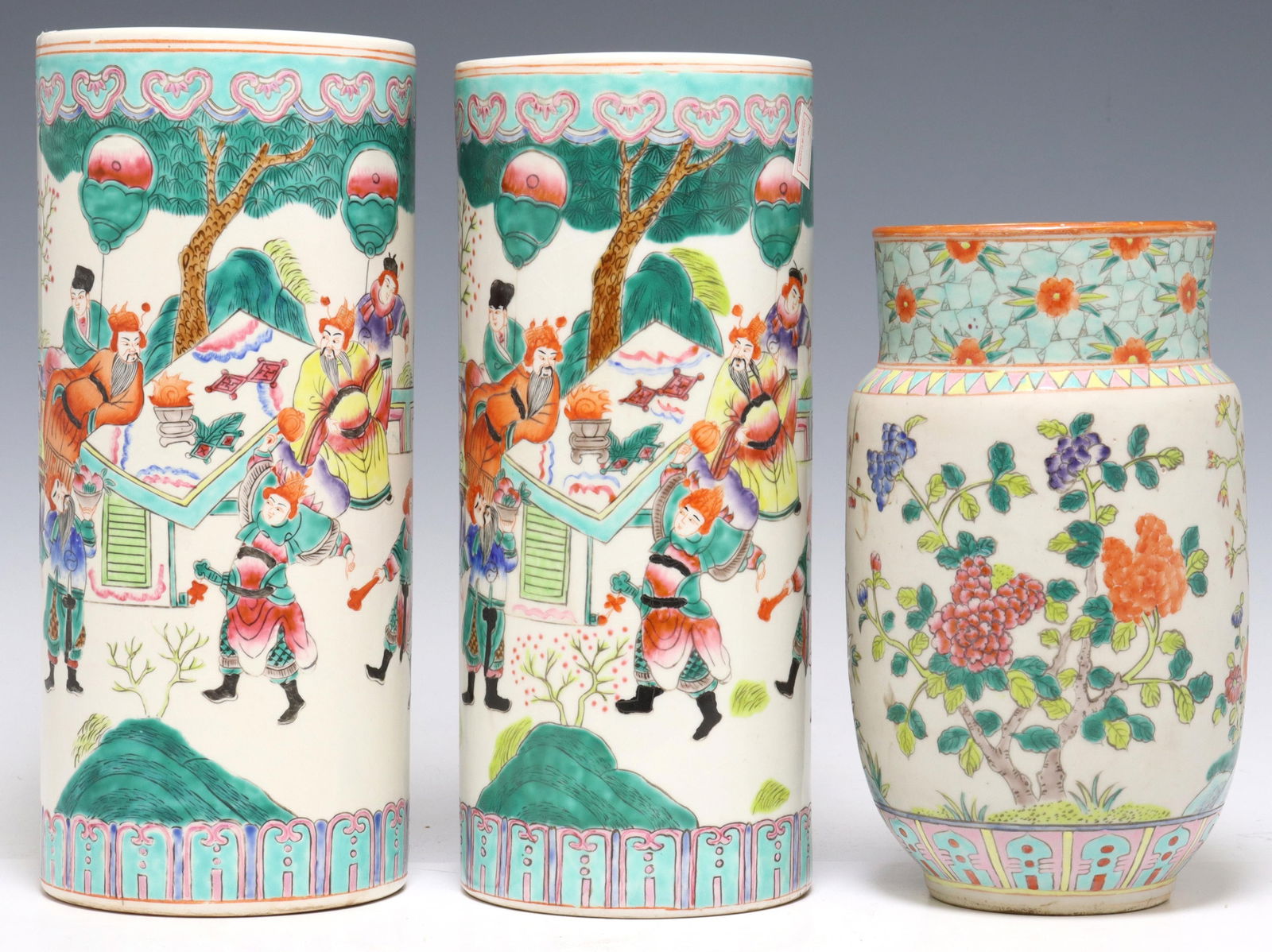 3)CHINESE FAMILLE ROSE PORCELAIN HAT STANDS & VASE (1 of 3)
