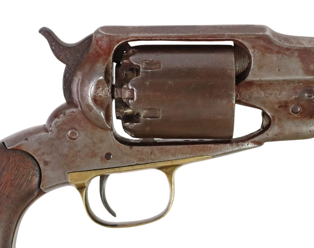 REMINGTON 1861 ARMY REVOLVER, OLD MODEL: Remington New Model Army Revolver, .44 caliber, 8" octagonal barrel with cone front sight, the barrel top marked on two lines "Patented Dec. 17,1862, Manufactured By Remingtons' Ilion NY", loading lev