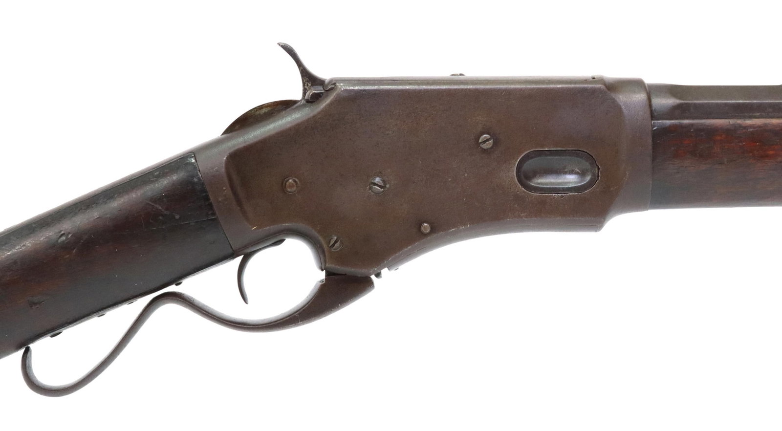 WHITNEY-KENNEDY 'S' LEVER ACTION RIFLE, c.1883: Whitney-Kennedy Lever Action Repeating Sporting Rifle, c.1883, with early "S" form lever, 28" octagonal barrel over the tubular magazine, the barrel marked at the top on one line "Whitneyville Armory 