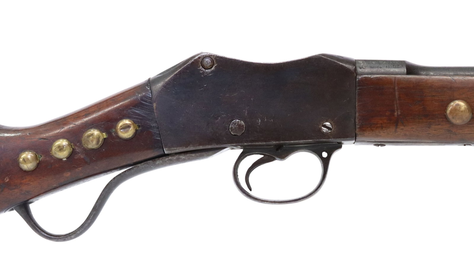 MARTINI-HENRY .303 ENFIELD, TACK DECORATED: Martini-Henry Rifle, Converted to .303 caliber, marked at right side of receiver ring ".303 Nitro Proved" and British proof markings", 25.5" round barrel, ramp front sight, adjustable rear sight, redu
