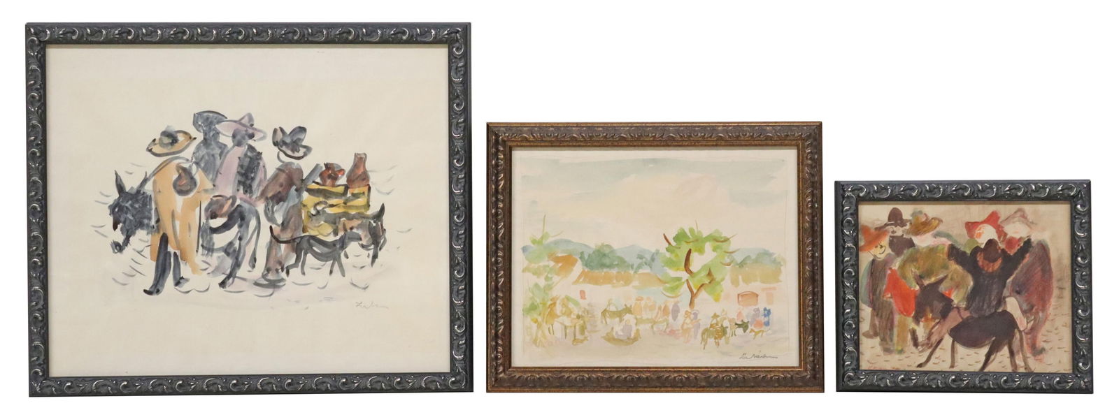 (3) GUSTAV LIKAN (D.1998) WATERCOLORS MEXICO: (lot of 3) Framed watercolor paintings on paper, Scenes from Mexico, signed Likan (Gustav Likan, Yugoslavian, active in Texas, 1912-1998), (one) dated [19]70, largest - sight: approx 13"h, 16"w, overa