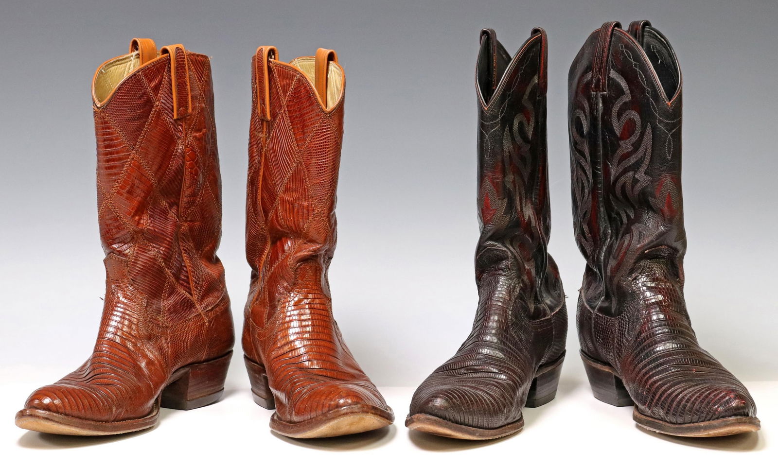 (2pr) Men's Dan Post Lizard Leather Cowboy Boots Auction